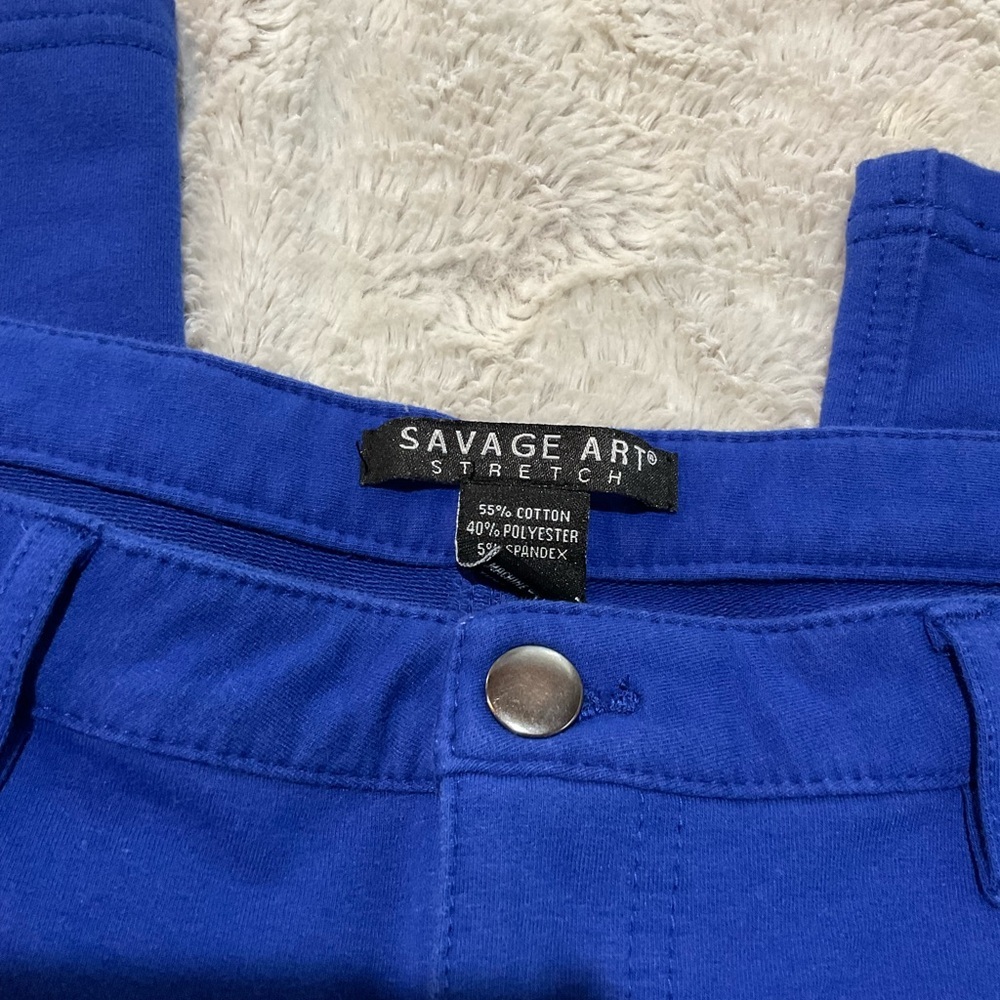 Savage Art Stretch Blue Cotton Knit Capris - Picture 2 of 3